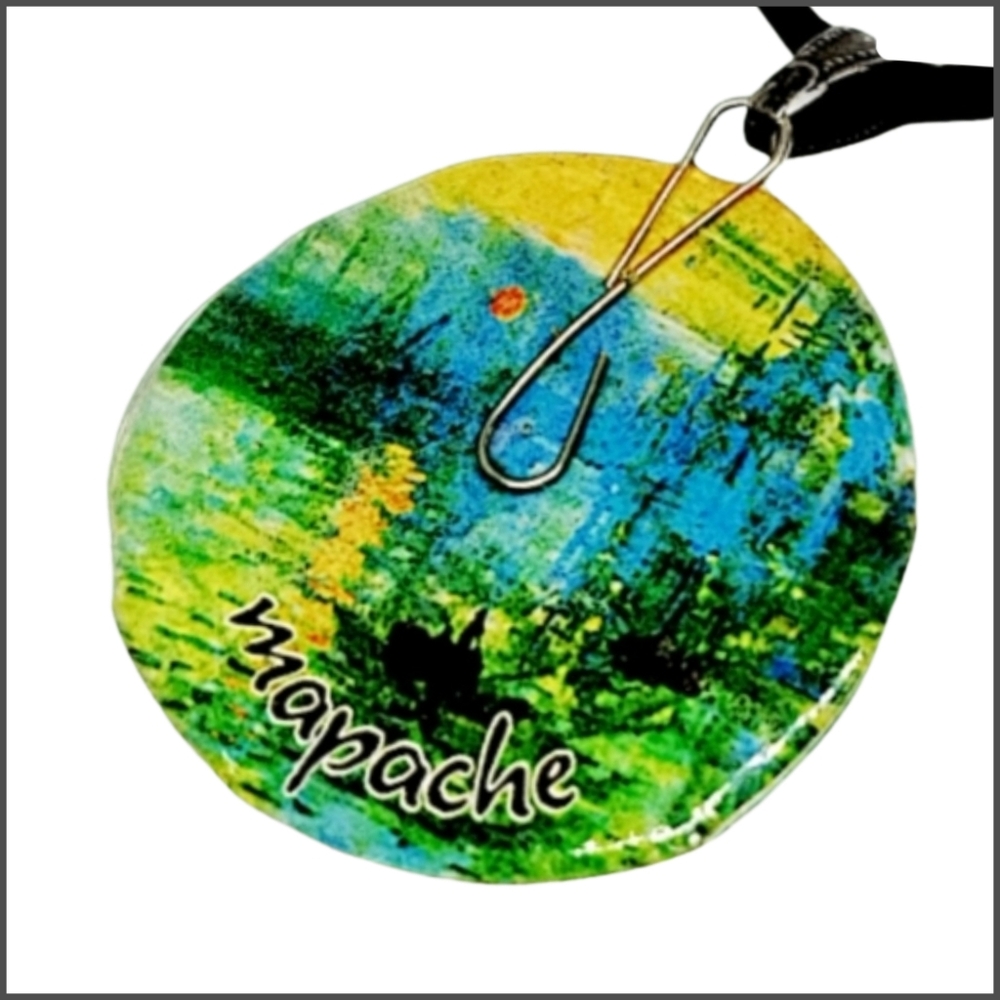 Mapache Double Sided Glass Pendent w/ Black Cord Necklace